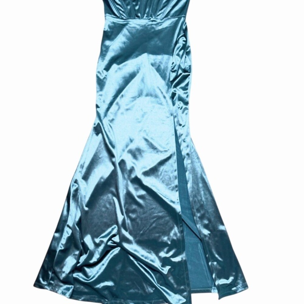 Windsor Teal Satin Strapless Mermaid Gown Prom Formal Dress Size M